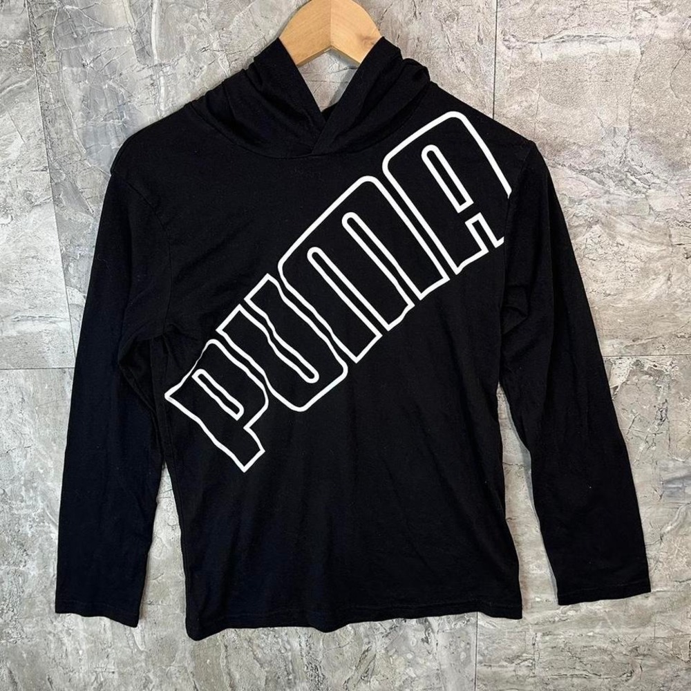 Black‎ Puma hoodie with white lettering Kids Large 14-16